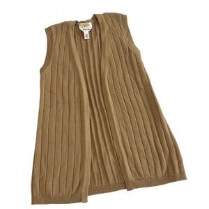 Talbots Petites Women's Knit Vest Top Made in Italy Tan Beige‎ 100% Merino Wool